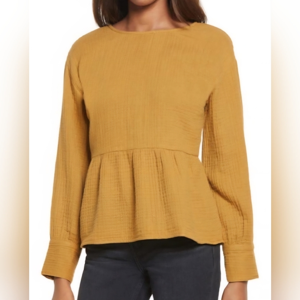 Madewell Mustard Peplum Blouse size XS